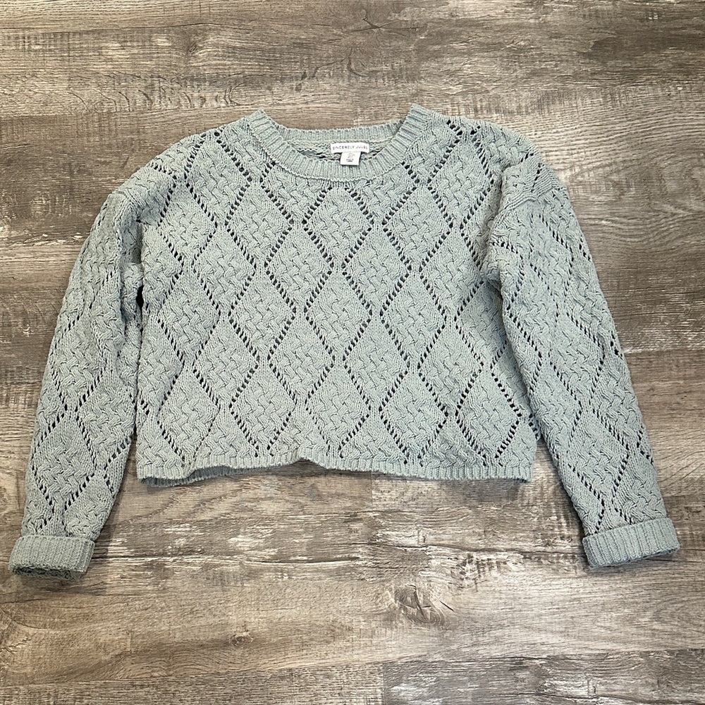 Sincerely Jules Women's Large Sage Velour Diamond Knit Cropped Sweater